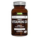 Vitamina D3 diaria 2000 UI de colecalciferol, ciclo de un año, 1 por día, 365 comprimidos pequeños fáciles de tragar, vegetariano